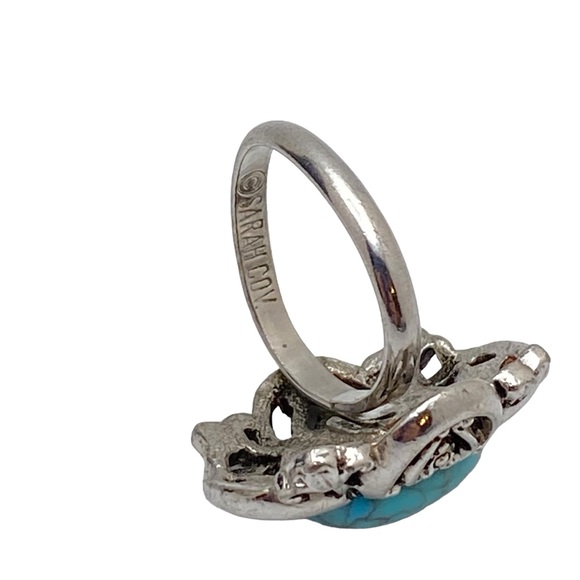 Vintage Sarah Coventry 1976 “Heritage” Adjustable Ring Open Scroll Turquoise - Picture 6 of 8